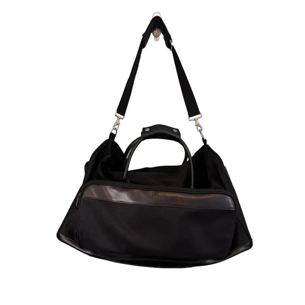 Chrome Azzaro Duffel Duffle Shoulder Hand Bag Travel Leather Gym Weekender Black